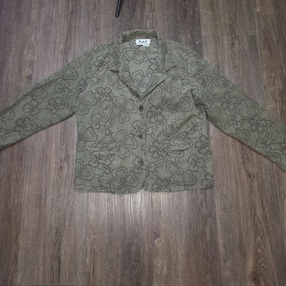 FLAX Women’s Medium Green Floral Embroidered Button Jacket – 100% Cotton - Picture 6 of 11